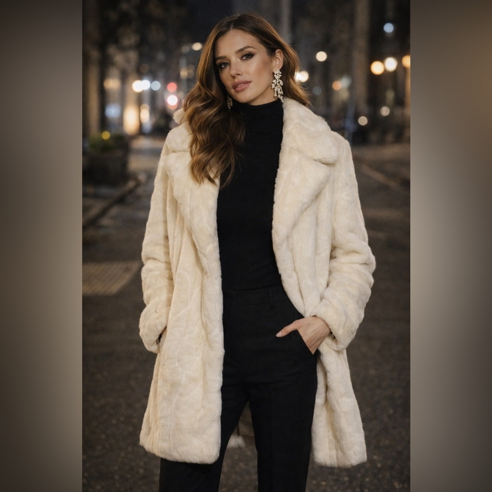 Rachel Zoe Ivory Faux Fur Glam Women’s Coat - Size Small - Teddy Jacket